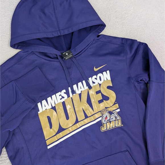 JMU James Madison University Hoodie Mens M NCAA Nike Therma Stretch Dukes Purple - Picture 1 of 9